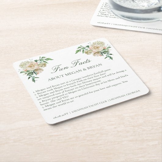 メーガンエレガントな結婚式披露宴おもしろいファクト スクエアペーパーコースター (アングル)