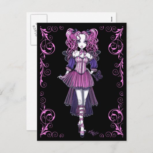 「メーガン」ピンクバレンタイン妖精アートハガキ シーズンポストカード (正面/裏面)