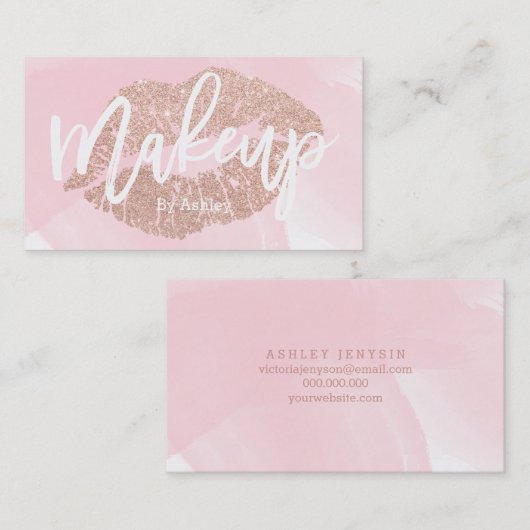 メーキャップアーティストのばら色の金ゴールドのグリッターの唇は原稿を飾ります 名刺 (正面/裏面)