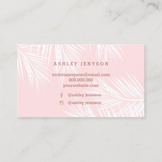 メーキャップアーティストのばら色の金ゴールドの原稿のピンクのヤシの木 名刺 (裏面)