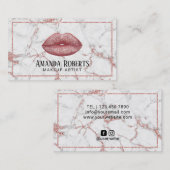 メーキャップアーティストのばら色の金ゴールドの唇のモダンな大理石のサロン 名刺 (正面/裏面)