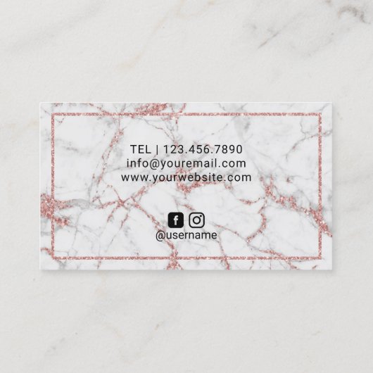 メーキャップアーティストのばら色の金ゴールドの唇のモダンな大理石のサロン 名刺 (裏面)