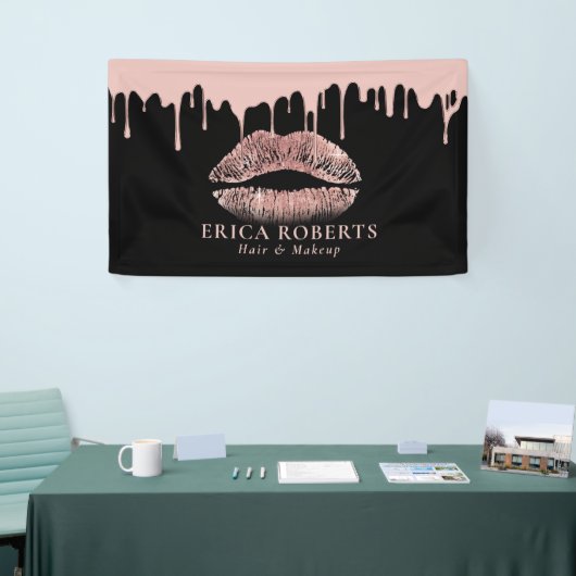 メーキャップアーティストのばら色の金ゴールドの唇のモダンな点滴注入のサロン 横断幕 (トレードショー)