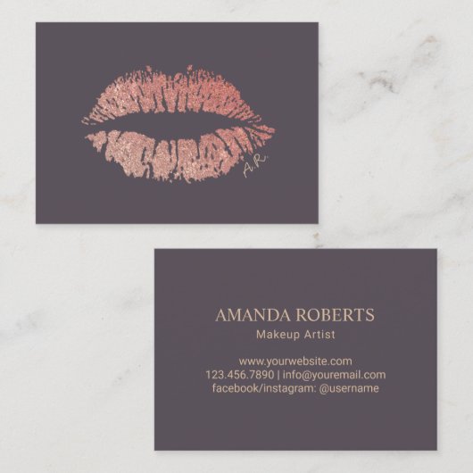 メーキャップアーティストのばら色の金ゴールドの唇の紫色のサロン 名刺 (正面/裏面)