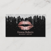 メーキャップアーティストのばら色の金ゴールドの唇の銀のグリッターの滴り 名刺 (正面)