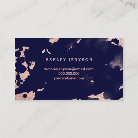 メーキャップアーティストのばら色の金ゴールドの濃紺の水彩画 名刺 (裏面)