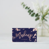 メーキャップアーティストのばら色の金ゴールドの濃紺の水彩画 名刺 (スタンド正面)