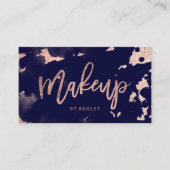 メーキャップアーティストのばら色の金ゴールドの濃紺の水彩画 名刺 (正面)