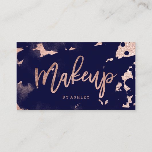 メーキャップアーティストのばら色の金ゴールドの濃紺の水彩画 名刺 (正面)