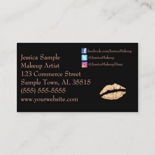 メーキャップアーティストのばら色の金ゴールドの美しいの唇 名刺 (裏面)