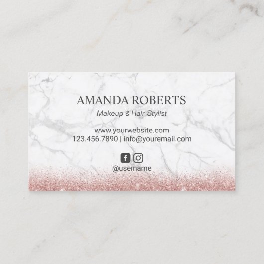 メーキャップアーティストのばら色の金ゴールドの鞭のタイポグラフィの大理石 名刺 (裏面)