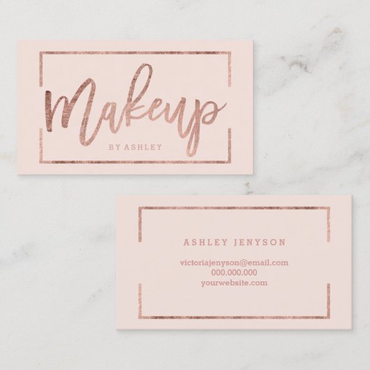 メーキャップアーティストのエレガントなばら色の金ゴールドのタイポグラフィの赤面 名刺 (正面/裏面)