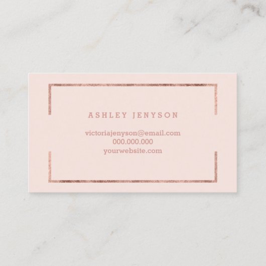 メーキャップアーティストのエレガントなばら色の金ゴールドのタイポグラフィの赤面 名刺 (裏面)