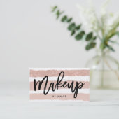 メーキャップアーティストのエレガントなタイポグラフィのばら色の金ゴールドは縞で飾ります 名刺 (スタンド正面)