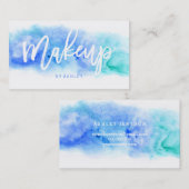 メーキャップアーティストのエレガントなタイポグラフィの青の水彩画 名刺 (正面/裏面)