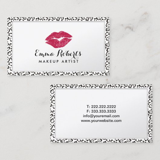 メーキャップアーティストのエレガントなモダンなヒョウのプリントのボーダー 名刺 (正面/裏面)