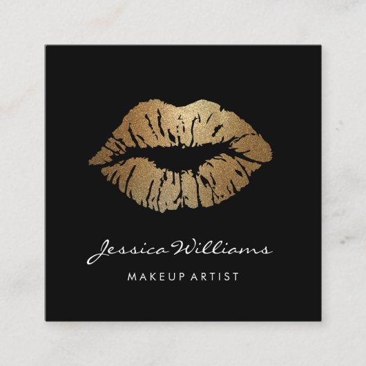 メーキャップアーティストのエレガントな金ゴールドの唇 スクエア名刺 (正面)