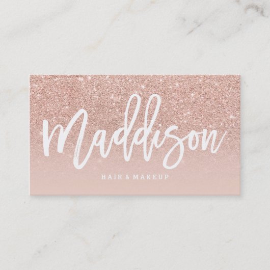 メーキャップアーティストのカスタムなタイポグラフィの赤面のばら色の金ゴールド 名刺 (正面)