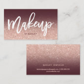 メーキャップアーティストのシックなタイポグラフィのバーガンディのばら色の金ゴールド 名刺 (正面/裏面)