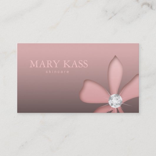 メーキャップアーティストのジュエリーのピンクの花の白のダイヤモンド 名刺 (正面)