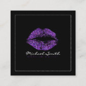 メーキャップアーティストのスタイリッシュな紫色のグリッターの唇 スクエア名刺 (正面)