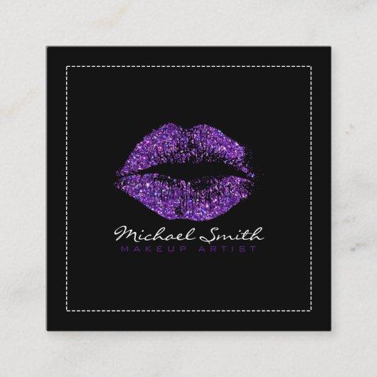 メーキャップアーティストのスタイリッシュな紫色のグリッターの唇 スクエア名刺 (正面)