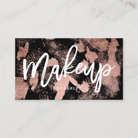 メーキャップアーティストのタイポグラフィのばら色の金ゴールドブラシストローク 名刺 (正面)