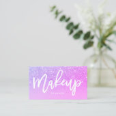 メーキャップアーティストのタイポグラフィのピンクの紫色のグリッター 名刺 (スタンド正面)