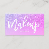 メーキャップアーティストのタイポグラフィのピンクの紫色のグリッター 名刺 (正面)