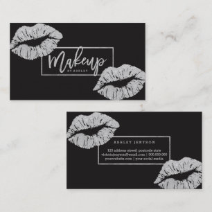メーキャップアーティストのタイポグラフィの唇ののどの銀 名刺