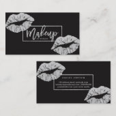 メーキャップアーティストのタイポグラフィの唇ののどの銀 名刺 (正面/裏面)