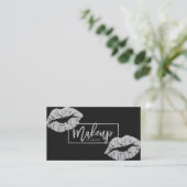 メーキャップアーティストのタイポグラフィの唇ののどの銀 名刺 (スタンド正面)