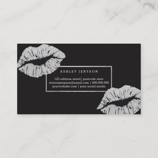 メーキャップアーティストのタイポグラフィの唇ののどの銀 名刺 (裏面)