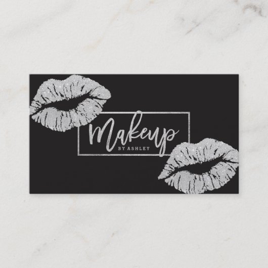 メーキャップアーティストのタイポグラフィの唇ののどの銀 名刺 (正面)