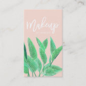メーキャップアーティストのタイポグラフィの水彩画の熱帯葉 名刺 (正面)
