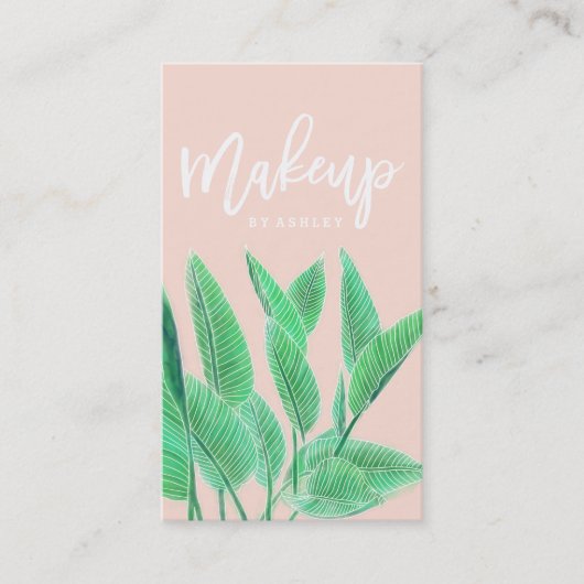 メーキャップアーティストのタイポグラフィの水彩画の熱帯葉 名刺 (正面)