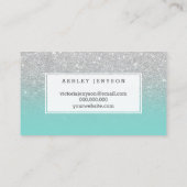 メーキャップアーティストのタイポグラフィの銀のグリッターのターコイズ 名刺 (裏面)