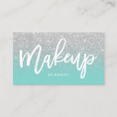 メーキャップアーティストのタイポグラフィの銀のグリッターのターコイズ 名刺 (正面)