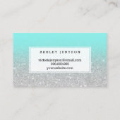 メーキャップアーティストのタイポグラフィの銀のグリッターのティール(緑がかった色) 名刺 (裏面)