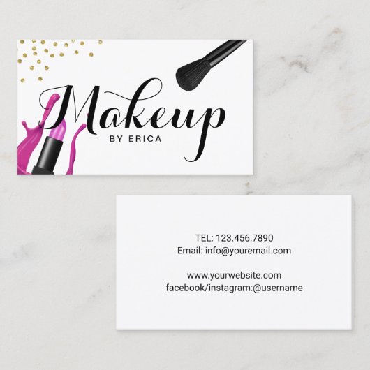 メーキャップアーティストのピンクの口紅のタイポグラフィのサロン 名刺 (正面/裏面)