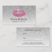メーキャップアーティストのピンクの唇の銀のグリッターのアポイントメント 予約カード (正面/裏面)