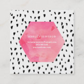 メーキャップアーティストのピンクの水彩画の黒の水玉模様 スクエア名刺 (裏面)
