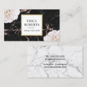 メーキャップアーティストのヘアーサロンの白い花のシックな大理石 名刺 (正面/裏面)