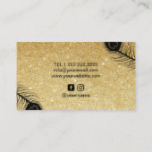 メーキャップアーティストのヘアーサロンの金ゴールドのグリッターの上品の孔雀 名刺 (裏面)