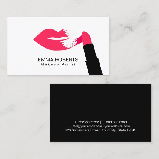 メーキャップアーティストのモダンで赤い唇及び口紅 名刺 (正面/裏面)