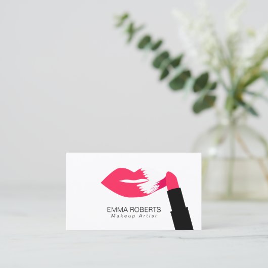 メーキャップアーティストのモダンで赤い唇及び口紅 名刺 (スタンド正面)