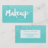 メーキャップアーティストのモダンなタイポグラフィのティール（緑がかった色）のフェイクなグリッター 名刺 (正面/裏面)