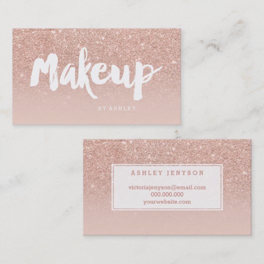 メーキャップアーティストのモダンなタイポグラフィの赤面のばら色の金ゴールド 名刺 (正面/裏面)