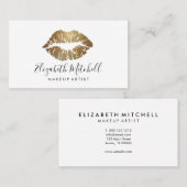 メーキャップアーティストのモダンな手書きの金ゴールドのグリッターの唇 名刺 (正面/裏面)