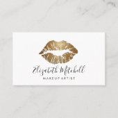 メーキャップアーティストのモダンな手書きの金ゴールドのグリッターの唇 名刺 (正面)